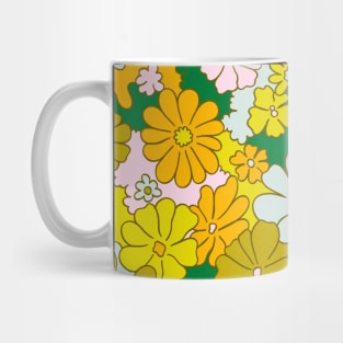 Retro Groovy Flowers 70s Neon Green Mug